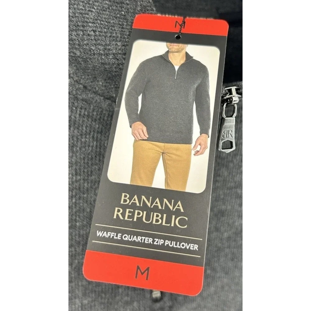 Banana Republic Waffle Quarter Zip Pullover Long Sleeve Black Men's Medium NWT